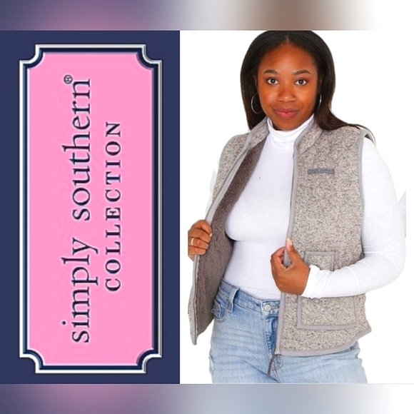Simply Southern Jackets & Blazers - Simply Southern Quilted Heathered Gray Plush Lined Vest with Pockets Sz S-M